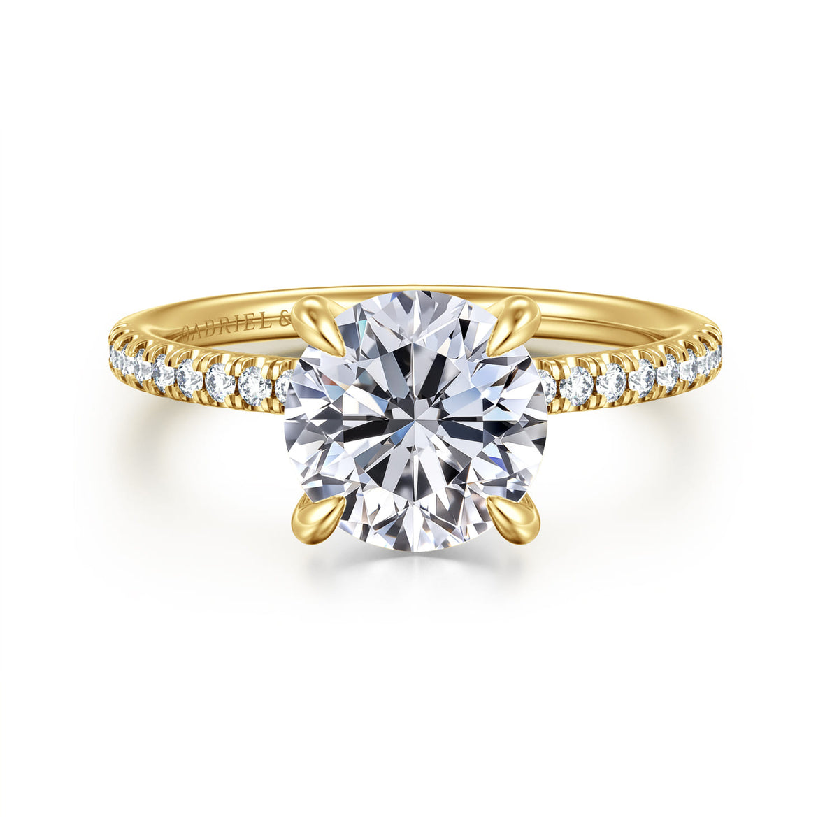 14K Yellow Gold Round Diamond Engagement Ring — Gabriel & Co. ER16058R8Y44JJ; center stone shown for illustration, not included