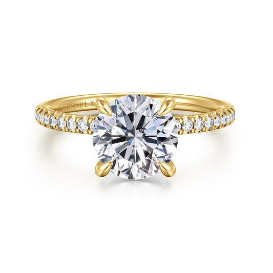 14K Yellow Gold Round Diamond Engagement Ring — Gabriel & Co. ER16058R8Y44JJ; center stone shown for illustration, not included
