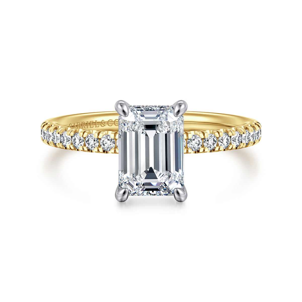 14K White-Yellow Gold Emerald Cut Diamond Engagement Ring — ER16059E6M44JJ; center stone shown for illustration, not included