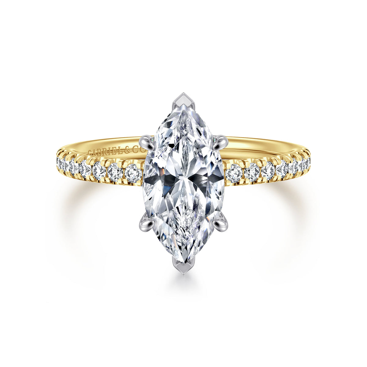 14K White-Yellow Gold Marquise Shape Diamond Engagement Ring — ER16059M6M44JJ; center stone shown for illustration, not included