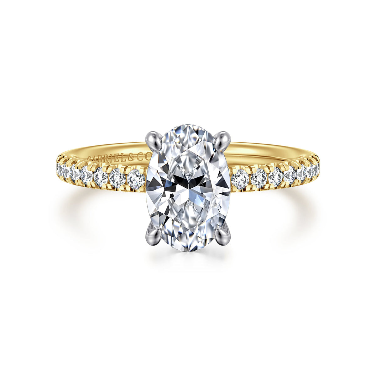 14K White-Yellow Gold Oval Cut Diamond Engagement Ring — ER16059O6M44JJ; center stone shown for illustration, not included