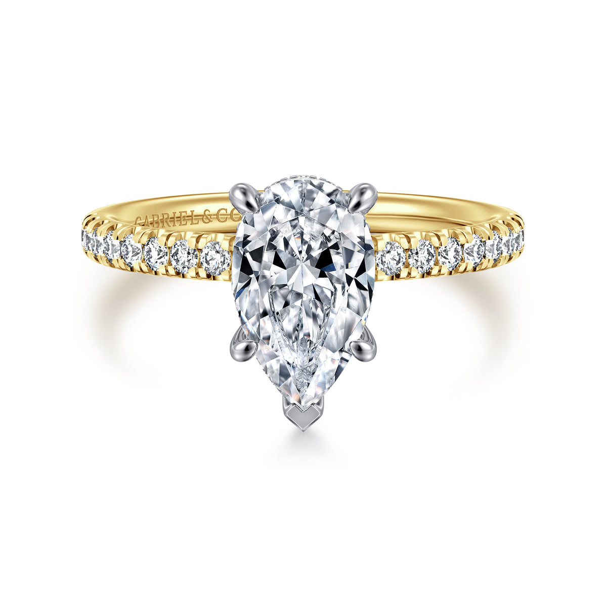 14K White-Yellow Gold Pear Shape Diamond Engagement Ring — ER16059P6M44JJ; center stone shown for illustration, not included