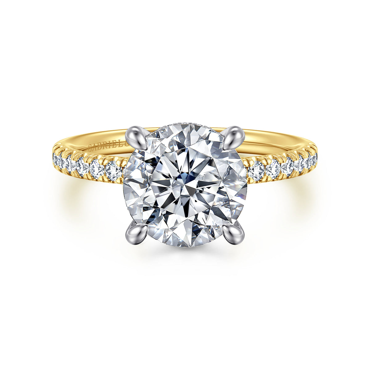 14K White-Yellow Gold Round Cut Diamond Engagement Ring — ER16059R10M44JJ; center stone shown for illustration, not included