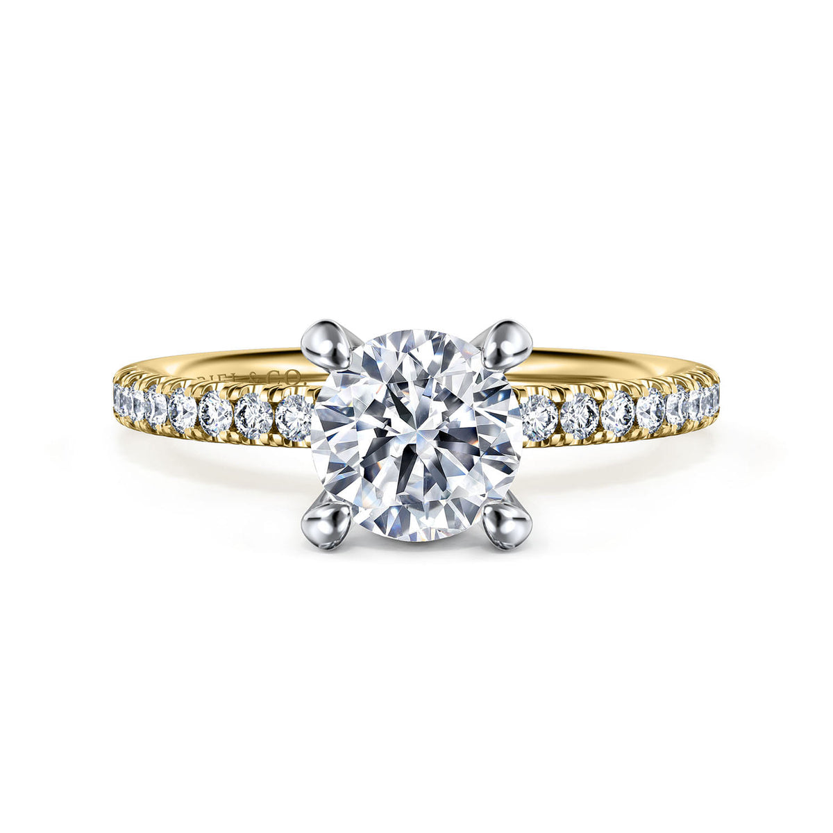 14K White-Yellow Gold Round Cut Diamond Engagement Ring — ER16059R4M44JJ; center stone shown for illustration, not included
