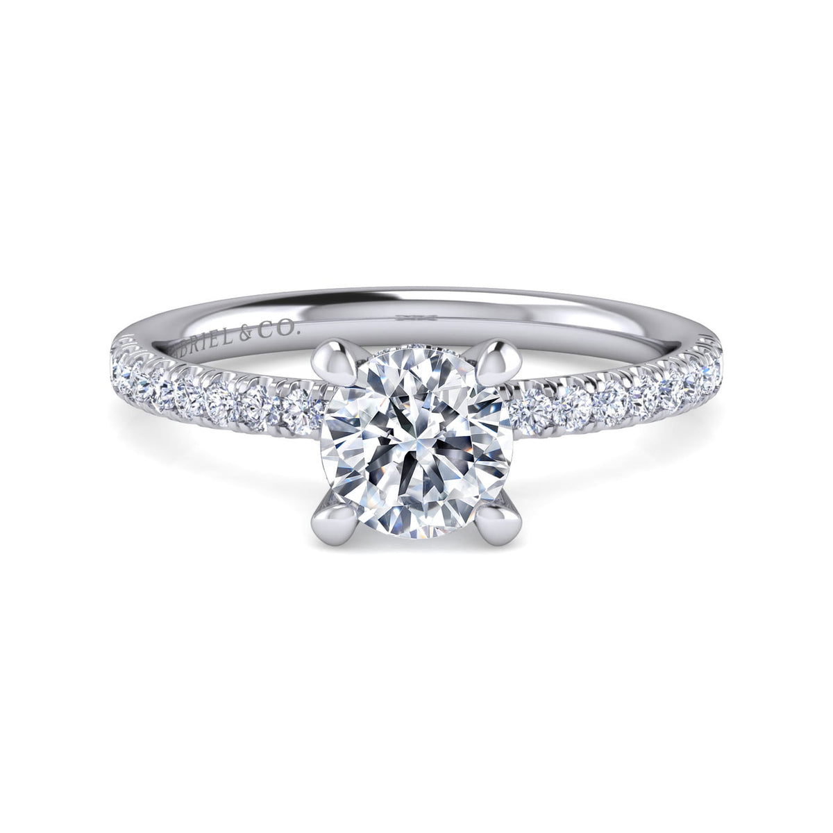 14K White Gold Round Cut Diamond Engagement Ring — ER16059R4W44JJ; center stone shown for illustration, not included