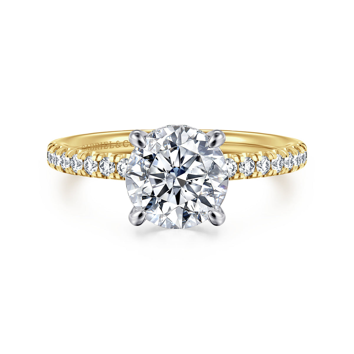 14K White-Yellow Gold Round Cut Diamond Engagement Ring — ER16059R6M44JJ; center stone shown for illustration, not included