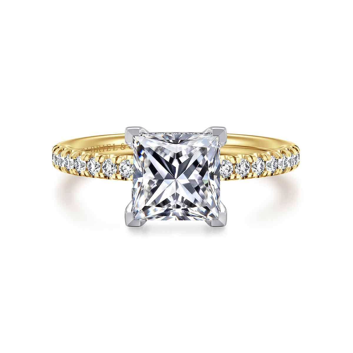 14K White-Yellow Gold Princess Cut Diamond Engagement Ring — ER16059S6M44JJ; center stone shown for illustration, not included