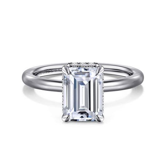 14K White Gold  Emerald Cut Diamond Engagement Ring — Gabriel & Co. ER16061E8W44JJ; center stone shown for illustration, not included