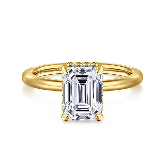 14K Yellow Gold  Emerald Cut Diamond Engagement Ring — Gabriel & Co. ER16061E8Y44JJ; center stone shown for illustration, not included