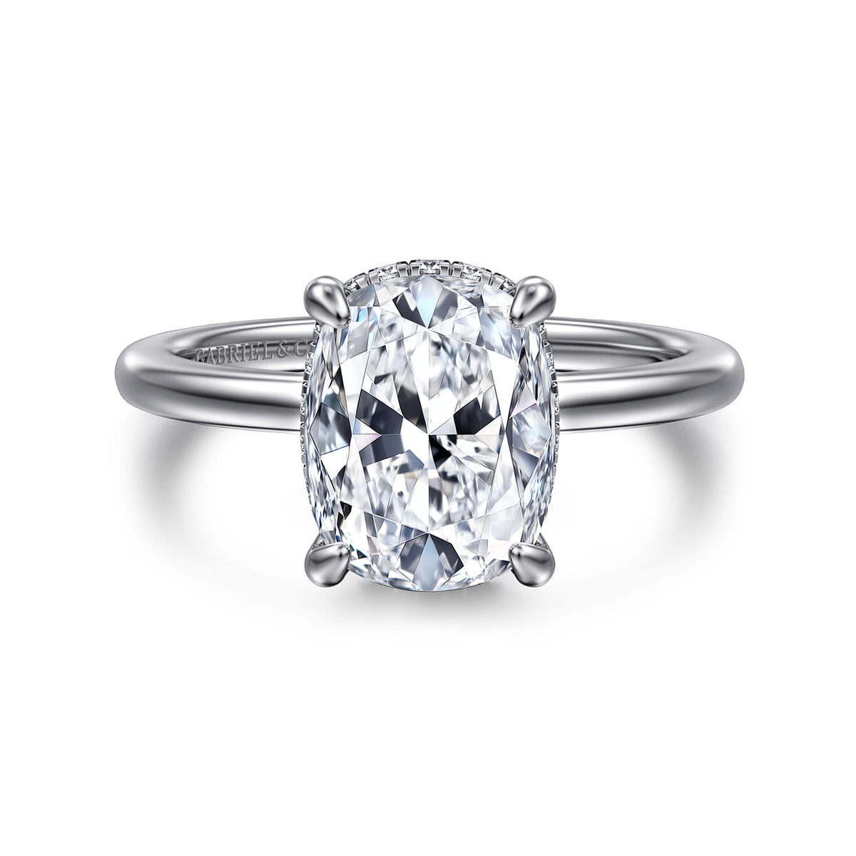 14K White Gold  Elongated Cushion Diamond Engagement Ring — Gabriel & Co. ER16061G12W44JJ; center stone shown for illustration, not included