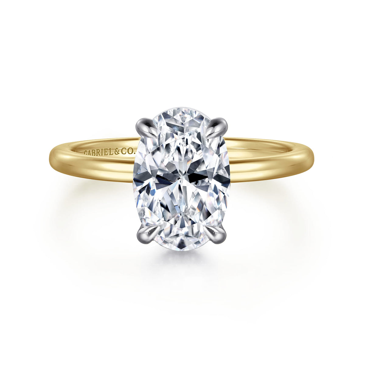 14K White and Yellow Gold  Oval Diamond Engagement Ring — ER16061O8M44JJ; center stone shown for illustration, not included