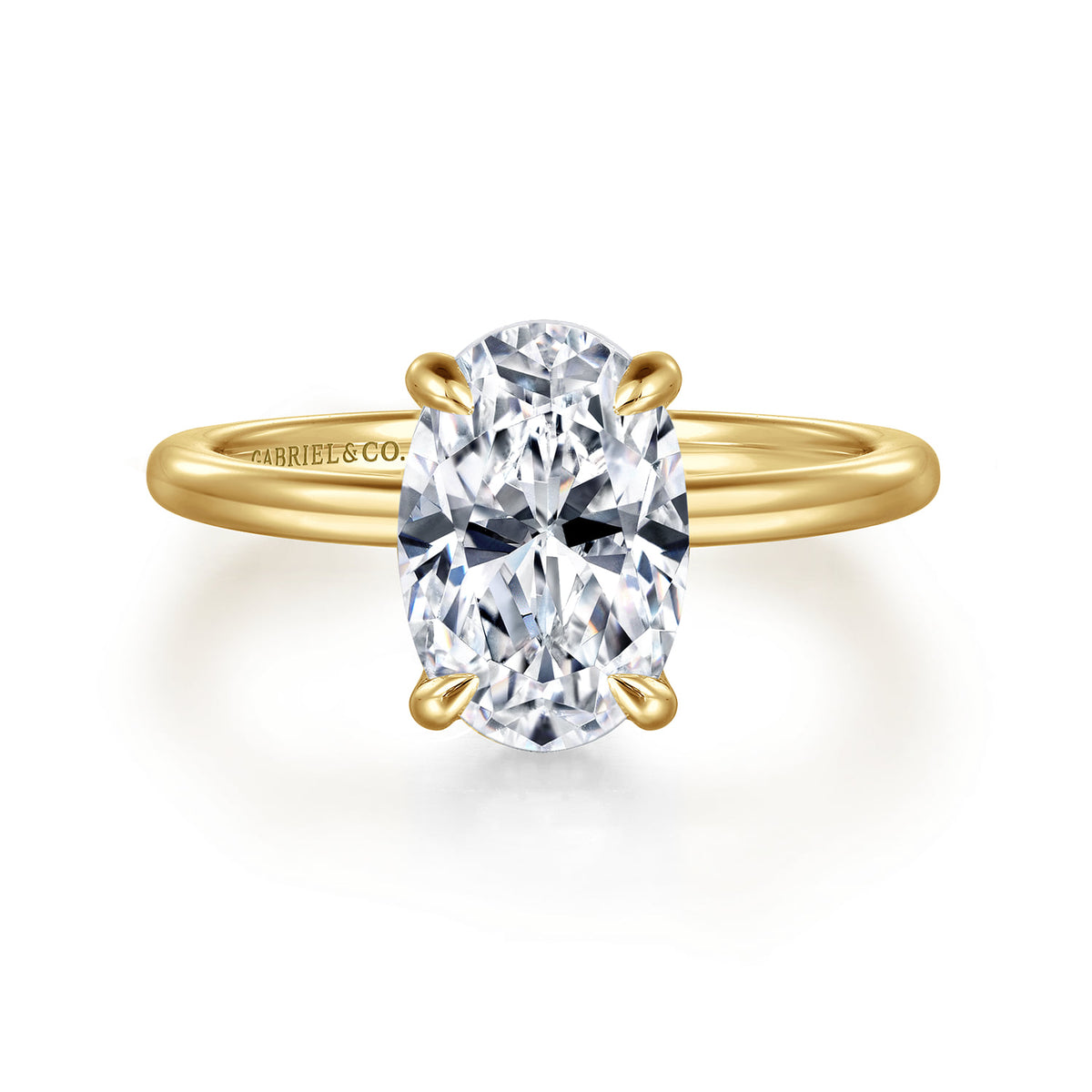 14K Yellow Gold Oval Solitaire Diamond Engagement Ring — ER16061O8Y44JJ; center stone shown for illustration, not included