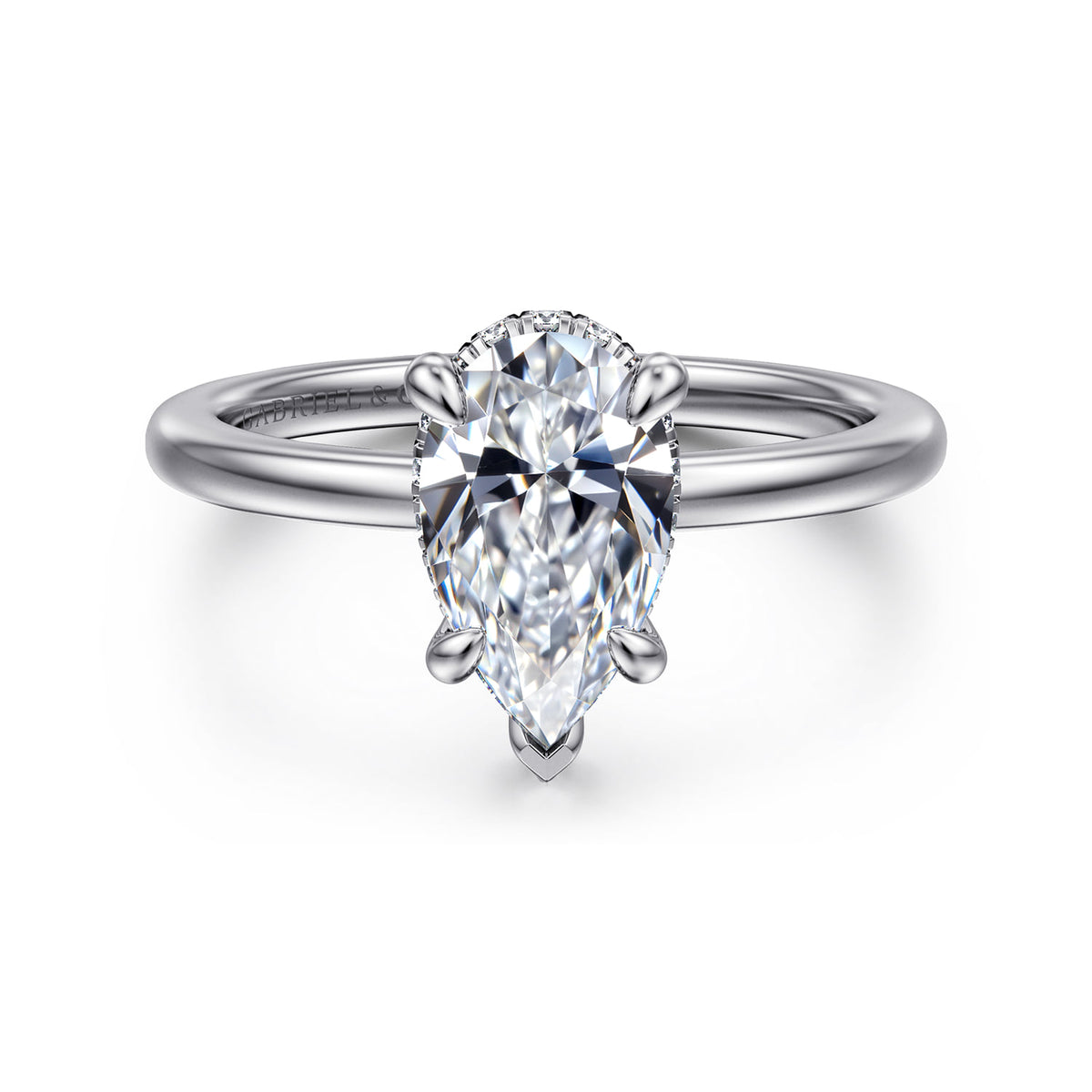 14K White Gold  Pear Shape Diamond Engagement Ring — ER16061P6W44JJ; center stone shown for illustration, not included