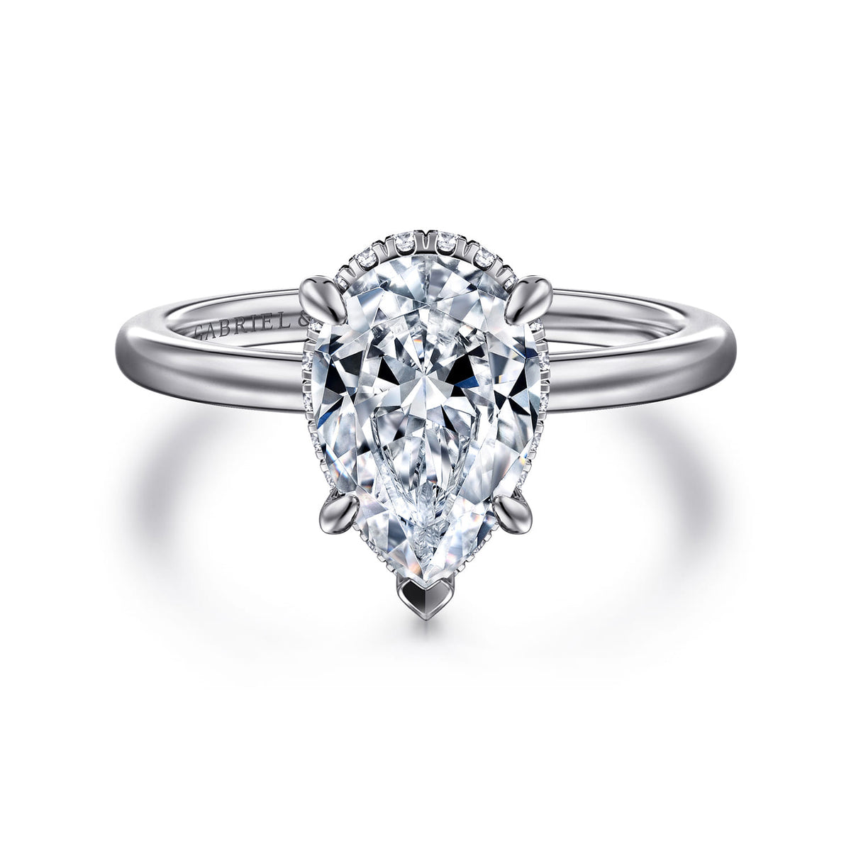 14K White Gold  Pear Shape Diamond Engagement Ring — ER16061P8W44JJ; center stone shown for illustration, not included
