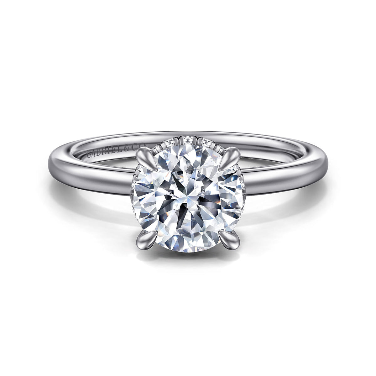Platinum Round Diamond Engagement Ring — ER16061R6PT4JJ; center stone shown for illustration, not included