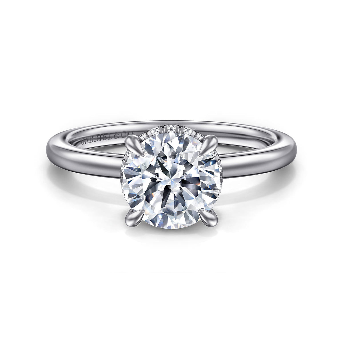 14K White Gold  Round Diamond Engagement Ring — ER16061R6W44JJ; center stone shown for illustration, not included