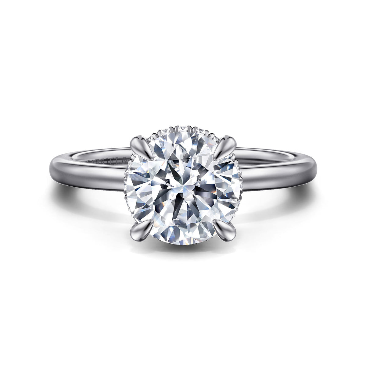 14K White Gold  Round Diamond Engagement Ring — ER16061R8W44JJ; center stone shown for illustration, not included