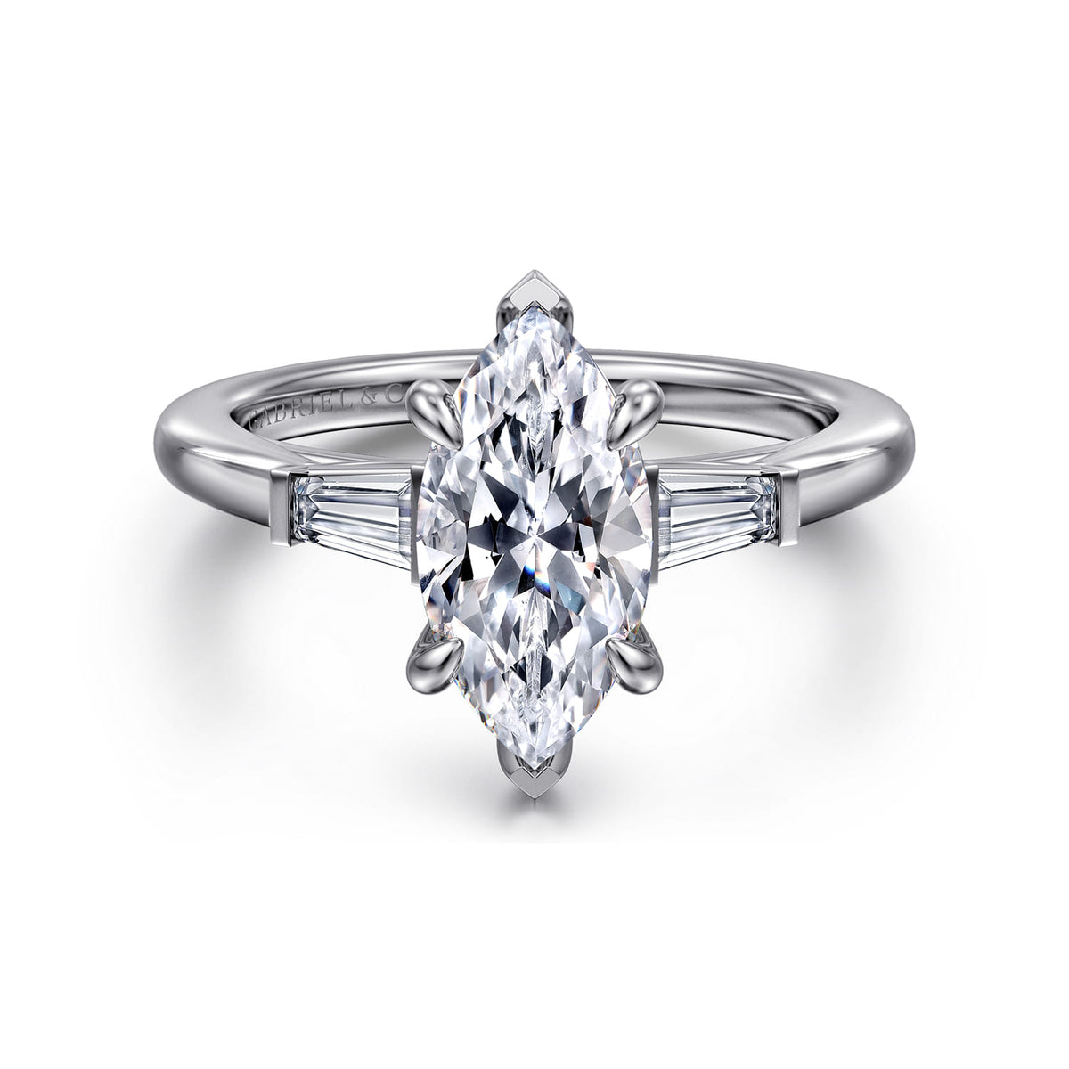 14K White Gold Marquise Shape Three Stone Diamond Engagement Ring — ER16121M6W43JJ; center stone shown for illustration, not included