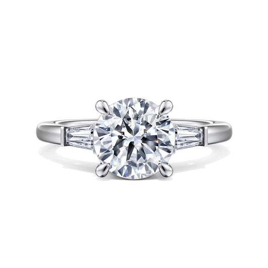 14K White Gold Round Three Stone Diamond Engagement Ring — Gabriel & Co. ER16121R8W43JJ; center stone shown for illustration, not included