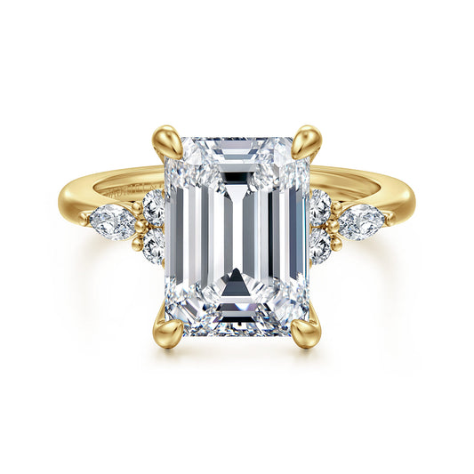 14K Yellow Gold Emerald Cut Diamond Cluster Engagement Ring — Gabriel & Co. ER16125E17Y44JJ; center stone shown for illustration, not included
