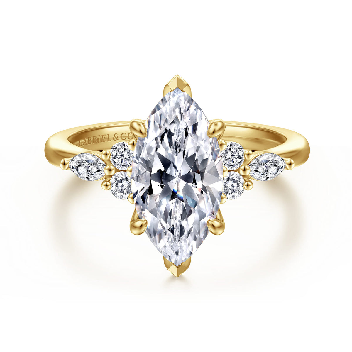 14K Yellow Gold Marquise Diamond Cluster Engagement Ring — Gabriel & Co. ER16125M8Y44JJ; center stone shown for illustration, not included