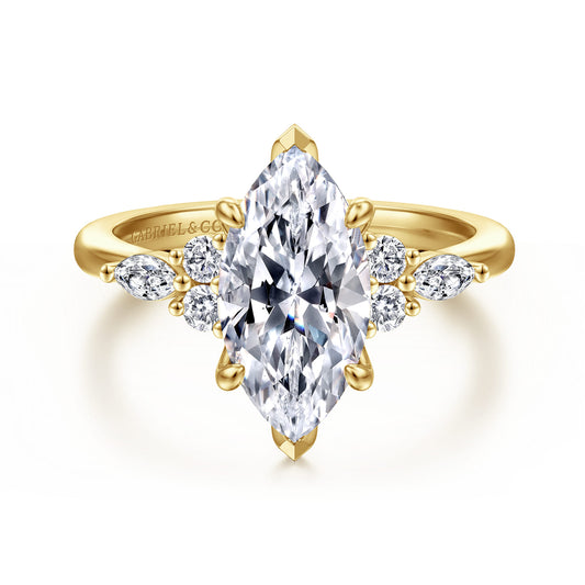 14K Yellow Gold Marquise Diamond Cluster Engagement Ring — Gabriel & Co. ER16125M8Y44JJ; center stone shown for illustration, not included