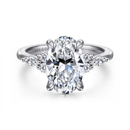 14K White Gold Oval Diamond Cluster Engagement Ring — Gabriel & Co. ER16125O12W44JJ; center stone shown for illustration, not included