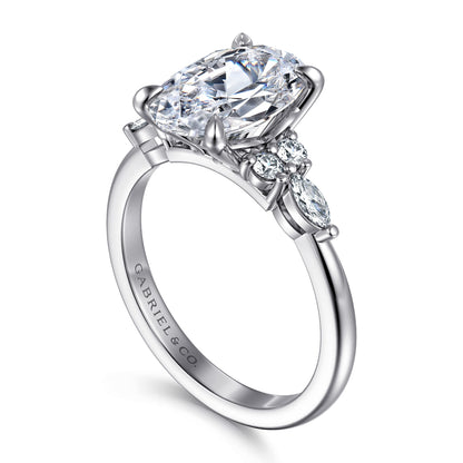 14K White Gold Oval Diamond Cluster Engagement Ring — Gabriel & Co. ER16125O12W44JJ; center stone shown for illustration, not included