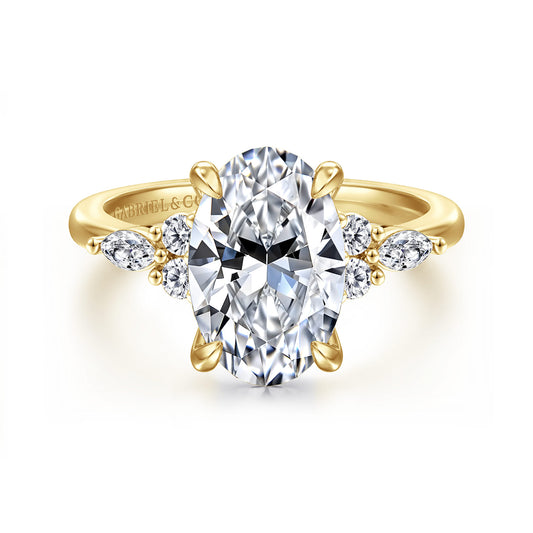 14K Yellow Gold Oval Diamond Cluster Engagement Ring — Gabriel & Co. ER16125O12Y44JJ; center stone shown for illustration, not included