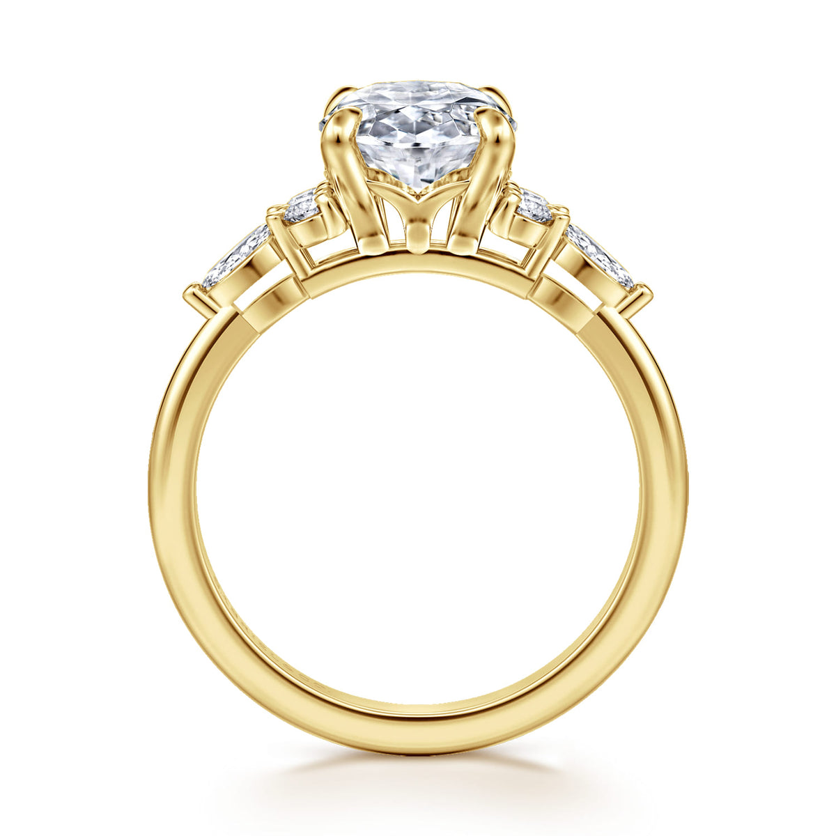 14K Yellow Gold Oval Diamond Cluster Engagement Ring — Gabriel & Co. ER16125O12Y44JJ; center stone shown for illustration, not included