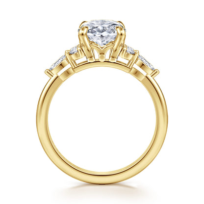 14K Yellow Gold Oval Diamond Cluster Engagement Ring — Gabriel & Co. ER16125O12Y44JJ; center stone shown for illustration, not included