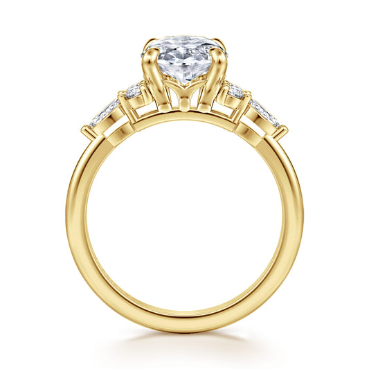 14K Yellow Gold Oval Diamond Cluster Engagement Ring — Gabriel & Co. ER16125O12Y44JJ; center stone shown for illustration, not included