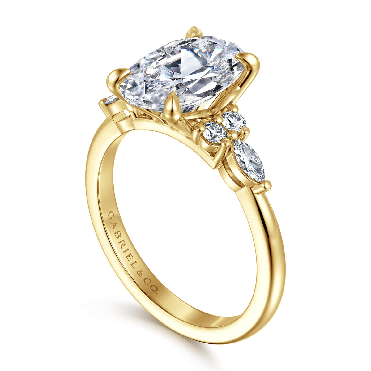14K Yellow Gold Oval Diamond Cluster Engagement Ring — Gabriel & Co. ER16125O12Y44JJ; center stone shown for illustration, not included
