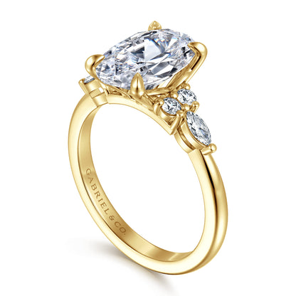 14K Yellow Gold Oval Diamond Cluster Engagement Ring — Gabriel & Co. ER16125O12Y44JJ; center stone shown for illustration, not included