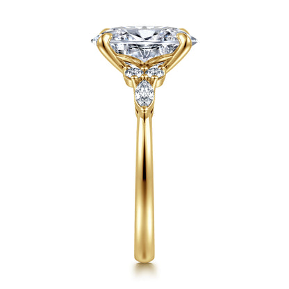 14K Yellow Gold Oval Diamond Cluster Engagement Ring — Gabriel & Co. ER16125O12Y44JJ; center stone shown for illustration, not included