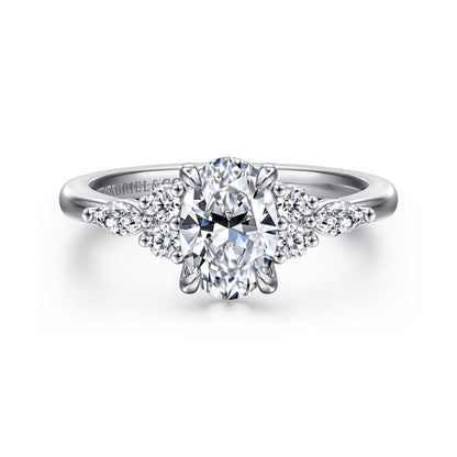 14K White Gold Oval Diamond Cluster Engagement Ring — Gabriel & Co. ER16125O4W44JJ; center stone shown for illustration, not included