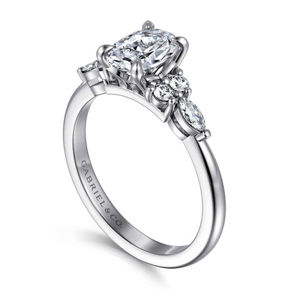 14K White Gold Oval Diamond Cluster Engagement Ring — Gabriel & Co. ER16125O4W44JJ; center stone shown for illustration, not included