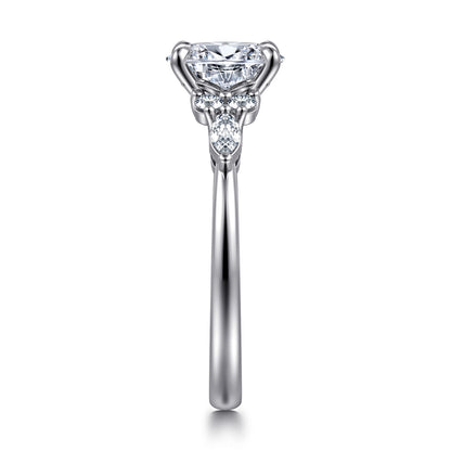 14K White Gold Oval Diamond Cluster Engagement Ring — Gabriel & Co. ER16125O4W44JJ; center stone shown for illustration, not included