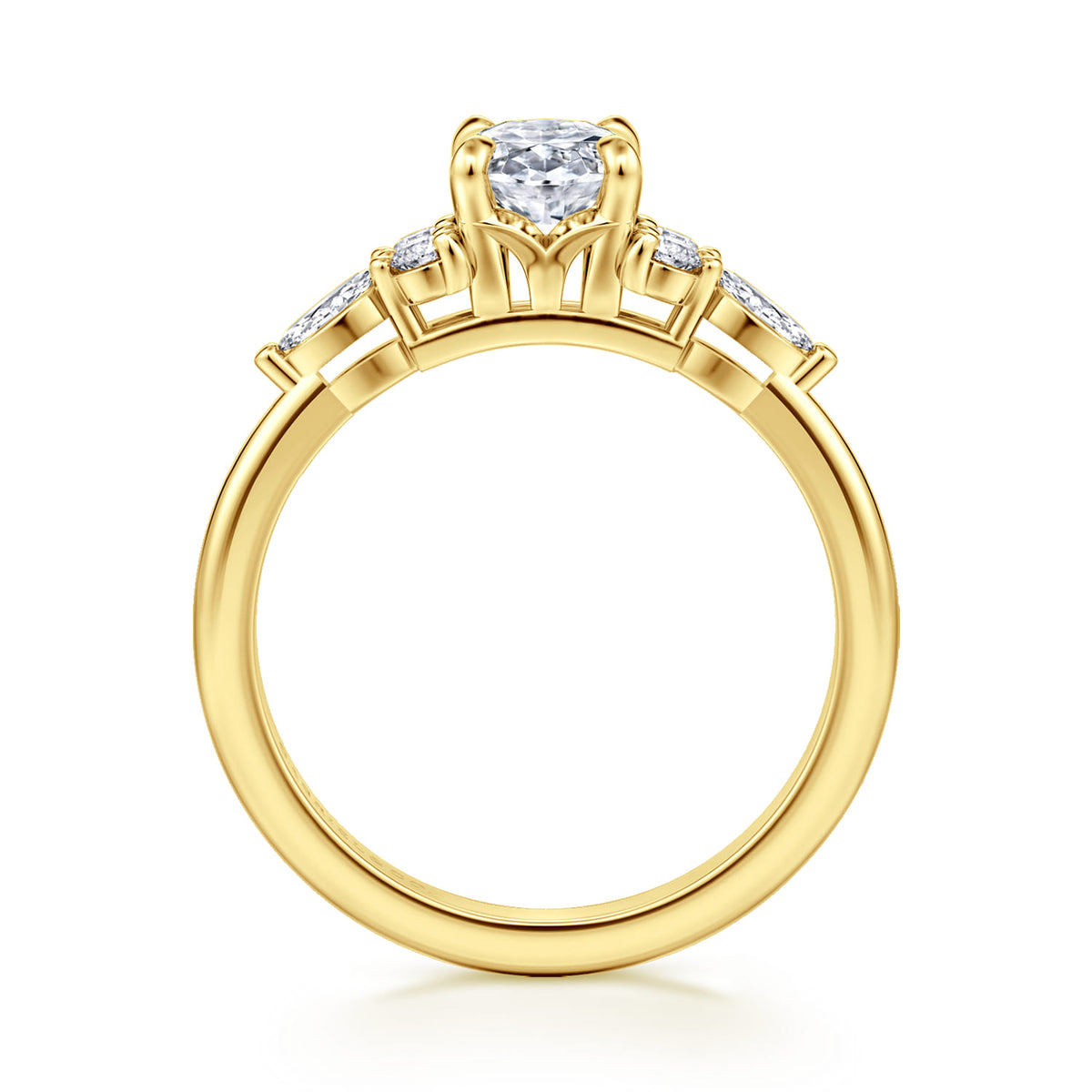 14K Yellow Gold Oval Diamond Cluster Engagement Ring — Gabriel & Co. ER16125O4Y44JJ; center stone shown for illustration, not included