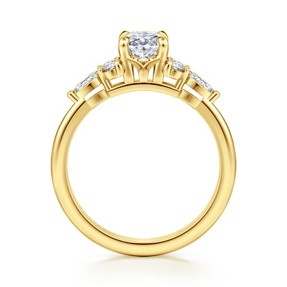 14K Yellow Gold Oval Diamond Cluster Engagement Ring — Gabriel & Co. ER16125O4Y44JJ; center stone shown for illustration, not included