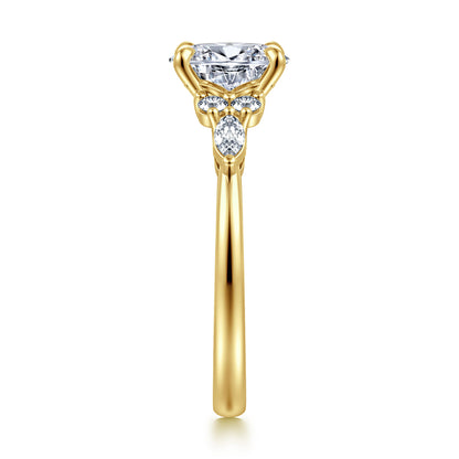 14K Yellow Gold Oval Diamond Cluster Engagement Ring — Gabriel & Co. ER16125O4Y44JJ; center stone shown for illustration, not included