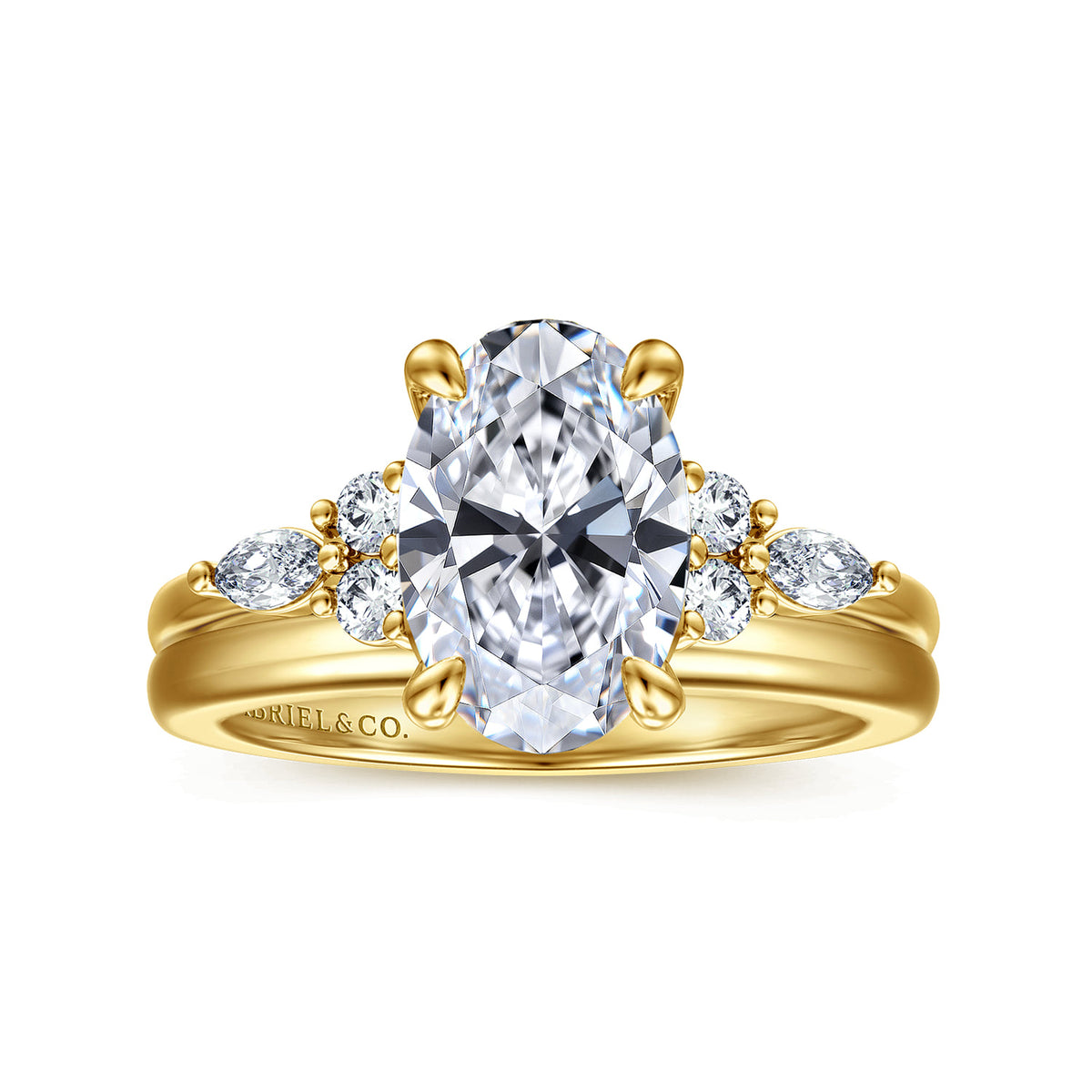 14K Yellow Gold Oval Diamond Cluster Engagement Ring — Gabriel & Co. ER16125O8Y44JJ; center stone shown for illustration, not included
