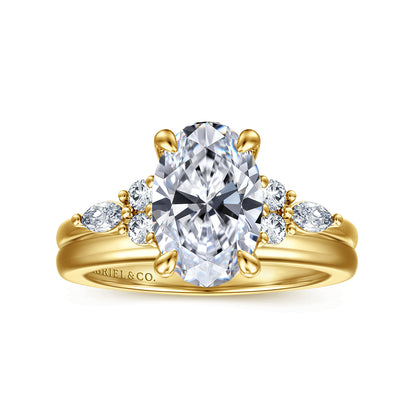 14K Yellow Gold Oval Diamond Cluster Engagement Ring — Gabriel & Co. ER16125O8Y44JJ; center stone shown for illustration, not included