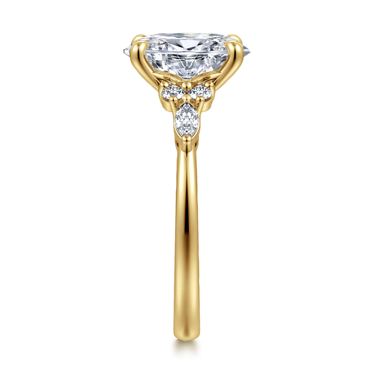 14K Yellow Gold Oval Diamond Cluster Engagement Ring — Gabriel & Co. ER16125O8Y44JJ; center stone shown for illustration, not included
