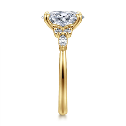 14K Yellow Gold Oval Diamond Cluster Engagement Ring — Gabriel & Co. ER16125O8Y44JJ; center stone shown for illustration, not included