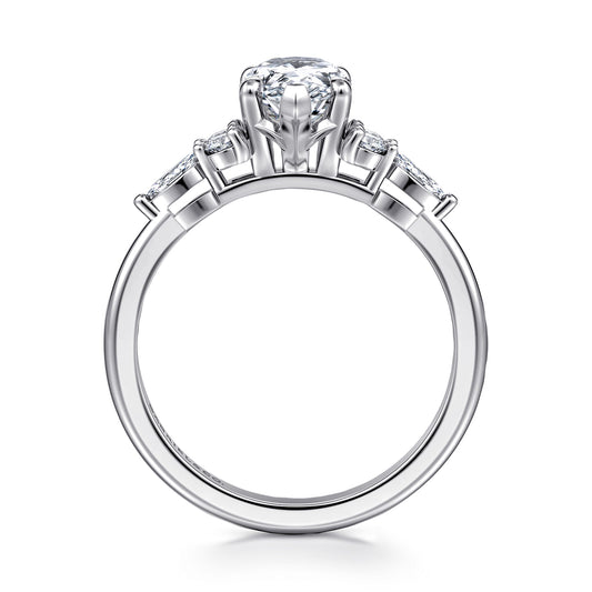 14K White Gold Pear Shape Diamond Cluster Engagement Ring — Gabriel & Co. ER16125P6W44JJ; center stone shown for illustration, not included