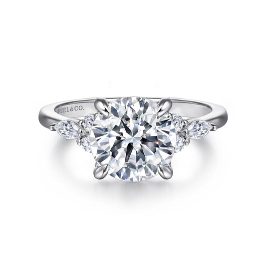 Platinum Round Diamond Cluster Engagement Ring — Gabriel & Co. ER16125R12PT4JJ; center stone shown for illustration, not included