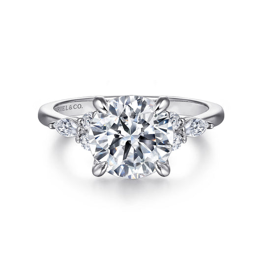 14K White Gold Round Diamond Cluster Engagement Ring — Gabriel & Co. ER16125R12W44JJ; center stone shown for illustration, not included