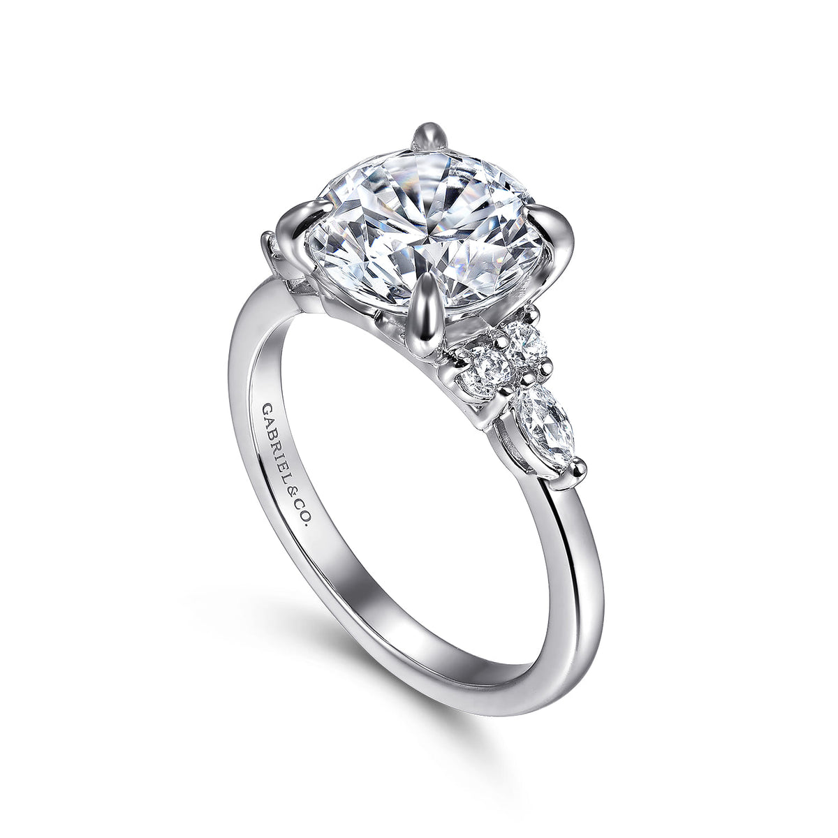 14K White Gold Round Diamond Cluster Engagement Ring — Gabriel & Co. ER16125R12W44JJ; center stone shown for illustration, not included