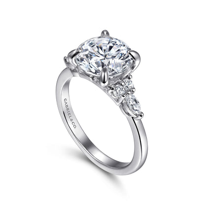 14K White Gold Round Diamond Cluster Engagement Ring — Gabriel & Co. ER16125R12W44JJ; center stone shown for illustration, not included